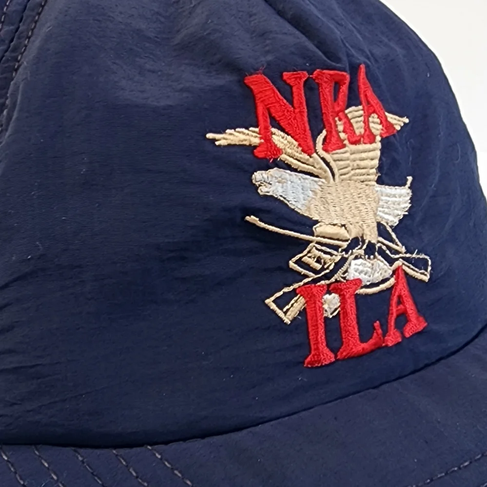 VINTAGE NRA Navy Blue Nylon & Leather Strap Hat - Picture 2 of 6
